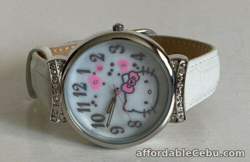 1st picture of NEW! SANRIO HELLO KITTY MOTHER OF PEARL DIAL WHITE LEATHER STRAP WATCH $45 SALE For Sale in Cebu, Philippines