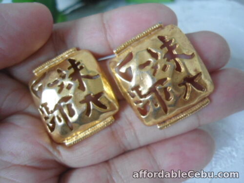 1st picture of Vintage State Gold Plated Chinese Character HUGE BOLD CHUNKY Earrings For Sale in Cebu, Philippines