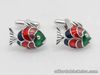 WALTER E. HAYWARD STERLING SILVER ENAMELED FISH CUFF LINKS - RARE - AUTHENTIC