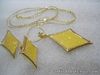 US Vintage Diamond Yellow  Sparkilng Enamel Necklace Earrings Jewelry Set 1980's