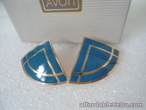 1st picture of US AVON Vintage Blue Enamel Fan Style Elegant Bold Earrings Jewelry Collection For Sale in Cebu, Philippines