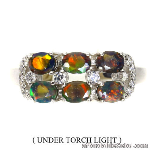 1st picture of NATURAL Fire Multicolor Black OPAL & Sparkly CZ 925 STERLING SILVER RING S8.0 For Sale in Cebu, Philippines