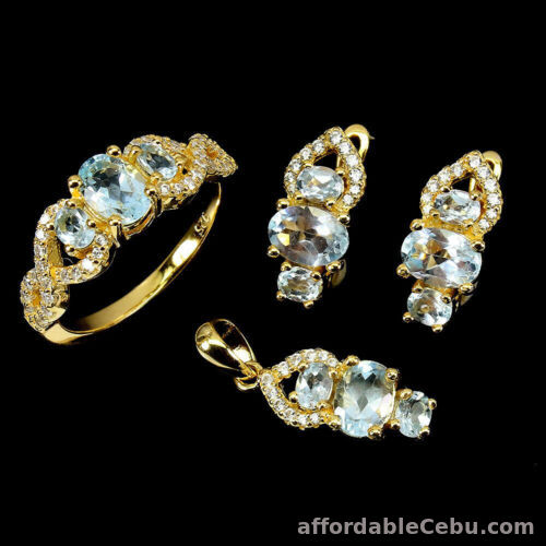 1st picture of NATURAL Sky Blue TOPAZ STERLING 925 SILVER EARRINGS, RING S8.0 & PENDANT SET For Sale in Cebu, Philippines
