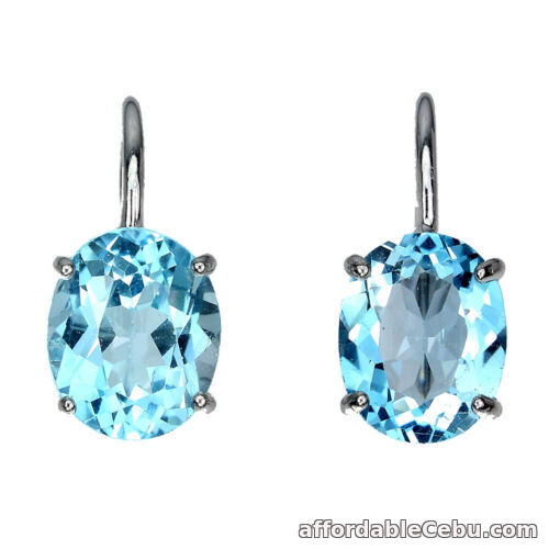 1st picture of Natural Sky Blue TOPAZ 10x8mm Oval 925 Silver EARRINGS Leverback For Sale in Cebu, Philippines