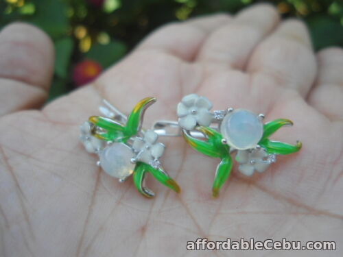 1st picture of Natural OPAL & White CZ Stones Sterling 925 Silver Flower EARRINGS For Sale in Cebu, Philippines