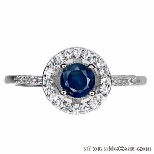 1st picture of Natural Blue SAPPHIRE 5mm & White TOPAZ STERLING SILVER RING S8.0 Round Dainty For Sale in Cebu, Philippines