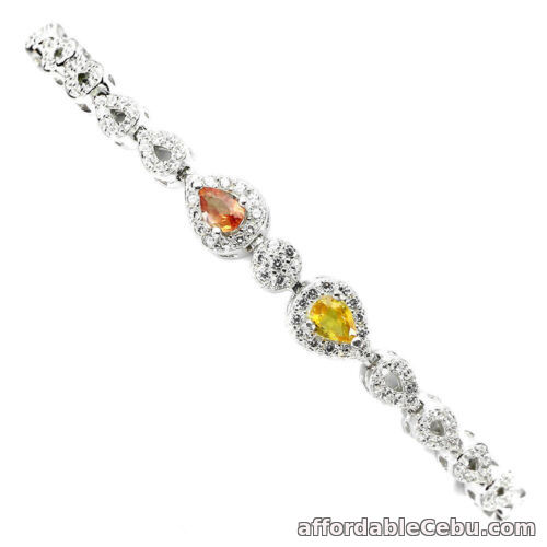 1st picture of NATURAL Pear SAPPHIRE & CZ 925 Sterling Silver Bracelet 6.5 Inches For Sale in Cebu, Philippines