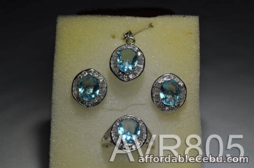 1st picture of Cubic Zirconia Round Aqua Marine Stones Earring/Ring/Pendant Silver-Plated New For Sale in Cebu, Philippines