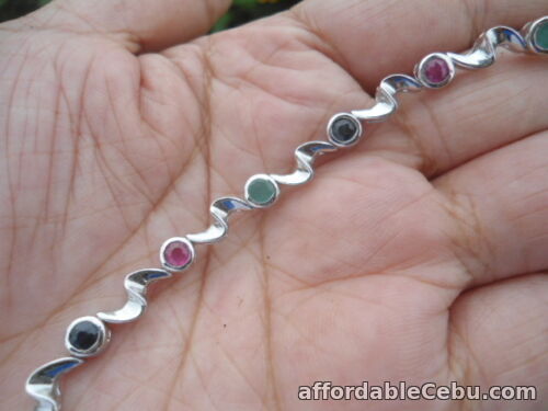 1st picture of Natural RUBY, EMERALD & SAPPHIRE Birthstones Sterling 925 Silver BRACELET 8.5" For Sale in Cebu, Philippines