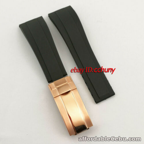 1st picture of 20mm black Rubber watch strap with steel rose gold plated buckle watchband For Sale in Cebu, Philippines