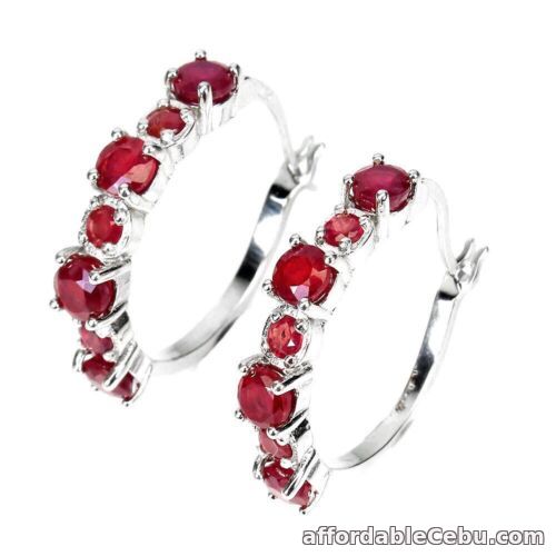 1st picture of Natural Red RUBY Round 925 Sterling Silver Hoop EARRINGS For Sale in Cebu, Philippines