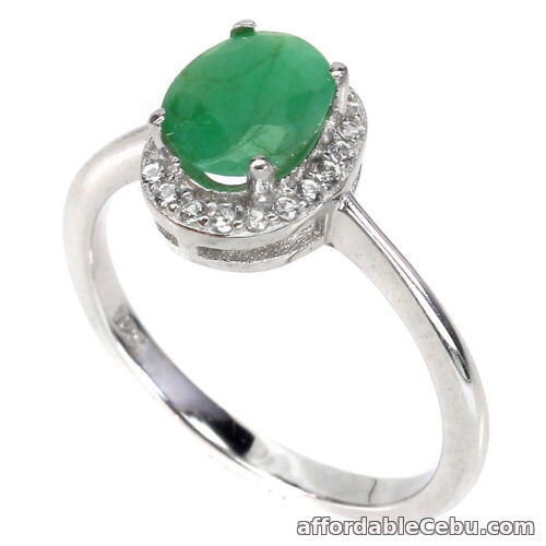 1st picture of Natural Oval Green EMERALD 7.0x6.0mm & White CZ 925 STERLING SILVER RING S6.0 For Sale in Cebu, Philippines