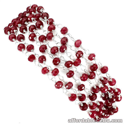 1st picture of NATURAL Red QUARTZ Double Round Cut Sterling Silver Bracelet 6.5 - 8.5 Inches For Sale in Cebu, Philippines