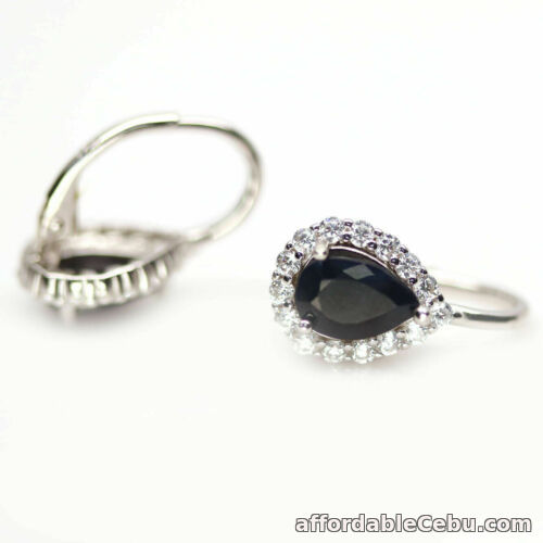 1st picture of Natural Deep Blue SAPPHIRE Pear Stones with CZ 925 Sterling Silver EARRINGS For Sale in Cebu, Philippines