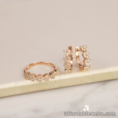 1st picture of 1.19 CTW Diamond Earrings & Ring Set 18k Rose Gold JS105 sep “SP” For Sale in Cebu, Philippines