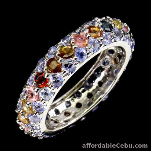 1st picture of NATURAL Multicolor TOURMALINE & TANZANITE 925 STERLING SILVER Eternity RING S8.0 For Sale in Cebu, Philippines