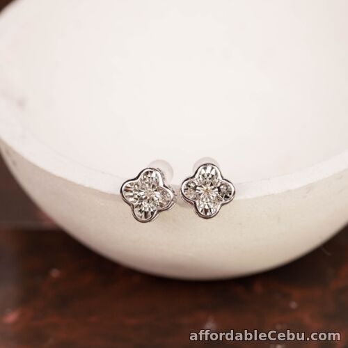 1st picture of SALE‼️.04 CTW Dancing Diamond Clover Earrings 18k White Gold DDE04 sep For Sale in Cebu, Philippines