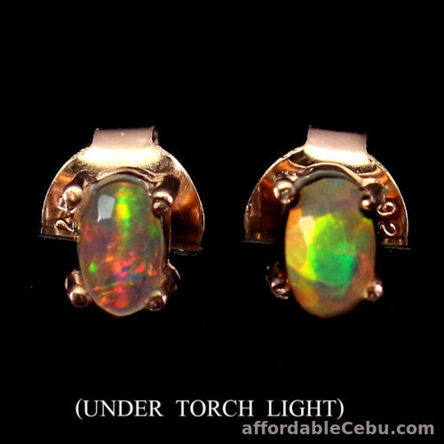1st picture of NATURAL OPAL Multicolor Rainbow 925 Sterling Silver Stud Earrings 5x3mm Rosegold For Sale in Cebu, Philippines