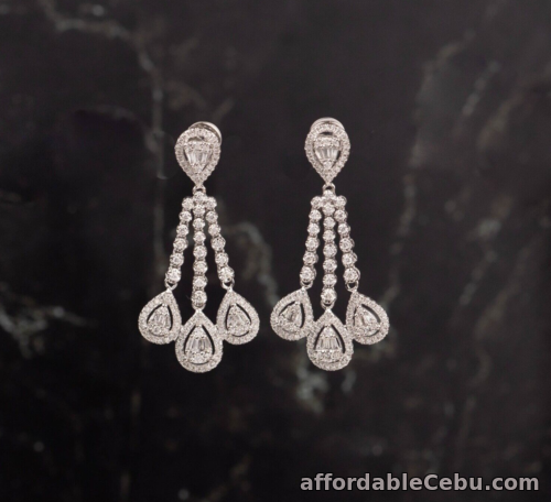 1st picture of SALE‼️ 1.34 CTW Diamond Dangling Earrings 14k White Gold E893 sep For Sale in Cebu, Philippines