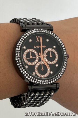 1st picture of BEBE RHINESTONES CRYSTALS TWO-TONE ROSE GOLD BLACK STRAP BRACELET WATCH SALE For Sale in Cebu, Philippines