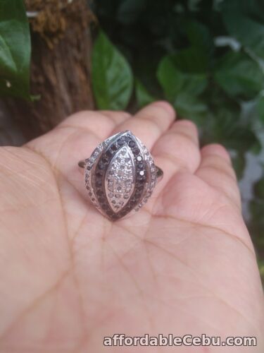 1st picture of Handmade Natural WHITE RAW DIAMOND & Black CZ Silver RING S7.5 For Sale in Cebu, Philippines