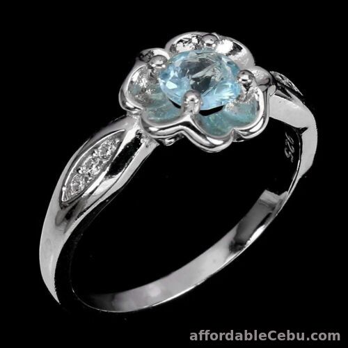 1st picture of Natural Sky Blue TOPAZ & White CZ 925 Sterling Silver Flower RING S8.0 Dainty For Sale in Cebu, Philippines