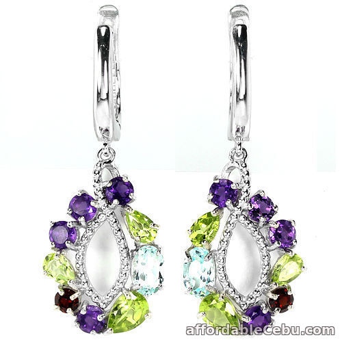 1st picture of Natural MULTICOLOR AMETHYST PERIDOT & TOPAZ Stones 925 STERLING SILVER EARRINGS For Sale in Cebu, Philippines