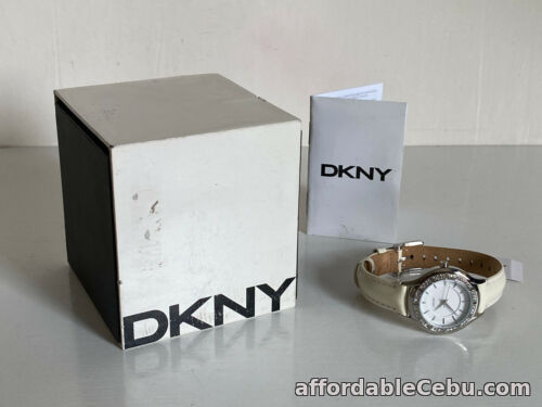 1st picture of NEW! DKNY DONNA KARAN CRYSTAL BEZEL WHITE LEATHER BRACELET WATCH NY8136 $95 SALE For Sale in Cebu, Philippines