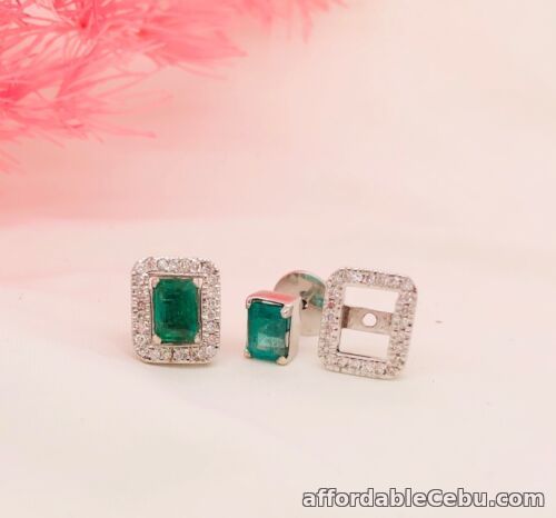 1st picture of .82 Carat Emerald with .38 CTW Diamond Detachable Earrings 14K White Gold E162 For Sale in Cebu, Philippines
