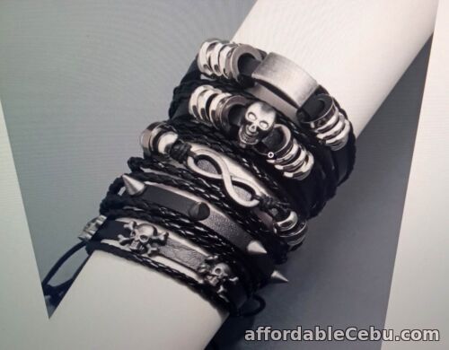 1st picture of RETRO SKULL/INFINITY 5PC-LEATHER IMPORT MEN BRACELETS For Sale in Cebu, Philippines
