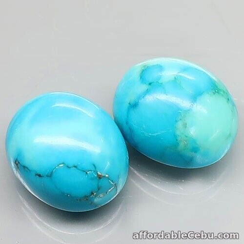 1st picture of 4.70 Carats 2pcs Pair NATURAL Tibet TURQUOISE Greenish Blue Oval Cabochon 11x9mm For Sale in Cebu, Philippines