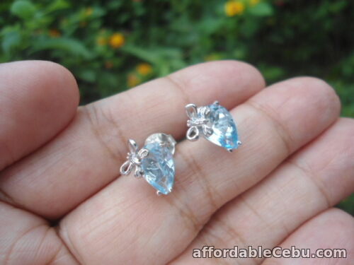 1st picture of NATURAL Sky Blue TOPAZ  STERLING 925 SILVER EARRINGS For Sale in Cebu, Philippines