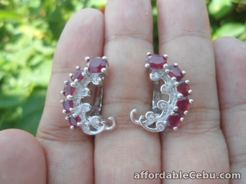 1st picture of Natural RUBY & Sparkling White CZ 925 Silver EARRINGS For Sale in Cebu, Philippines