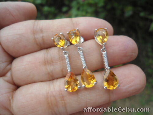 1st picture of NATURAL Golden Yellow CITRINE & CZ STERLING 925 SILVER EARRINGS & PENDANT SET For Sale in Cebu, Philippines