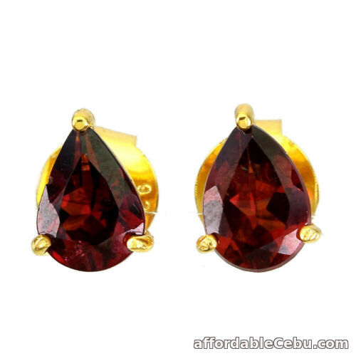 1st picture of Natural GARNET 925 Sterling Silver Stud EARRINGS Goldtone 7.0x5.0mm Pear For Sale in Cebu, Philippines