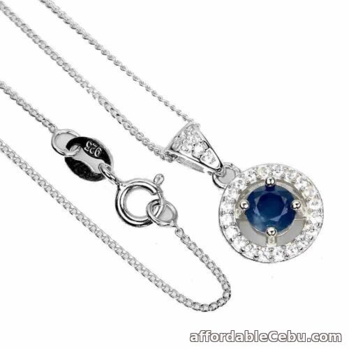 1st picture of Natural Blue SAPPHIRE 5mm & White TOPAZ STERLING SILVER Pendant Necklace 18" For Sale in Cebu, Philippines