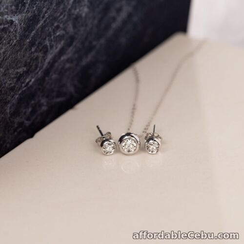 1st picture of .055 Carat Diamond Necklace & Earrings Set 18k White Gold JS49-WG sep For Sale in Cebu, Philippines
