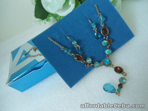 1st picture of STYLISH! US AVON TEAL & TOPAZ Colored Tassel Choker Necklace Earrings Set Nice For Sale in Cebu, Philippines
