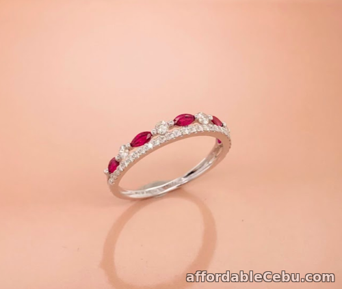 1st picture of SALE‼️.32 CTW Ruby w/ .25 CTW Diamond 18k White Gold Half Eternity Ring HE309 For Sale in Cebu, Philippines