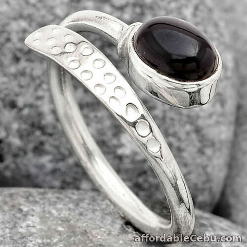 1st picture of Adjustable - Black ONYX Brazil 925 Sterling Silver Ring S7.5 Oval Cabochon For Sale in Cebu, Philippines