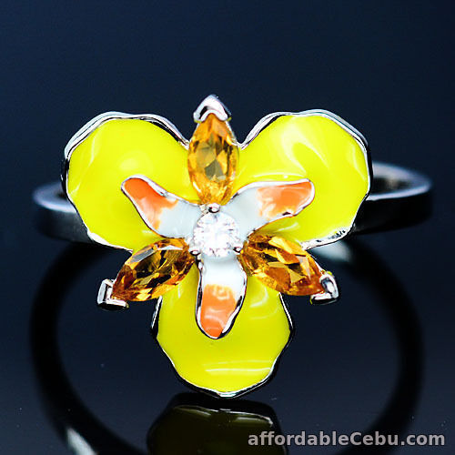 1st picture of Natural CITRINE & CZ Stones 925 STERLING SILVER Flower Enamel RING S8.5 For Sale in Cebu, Philippines
