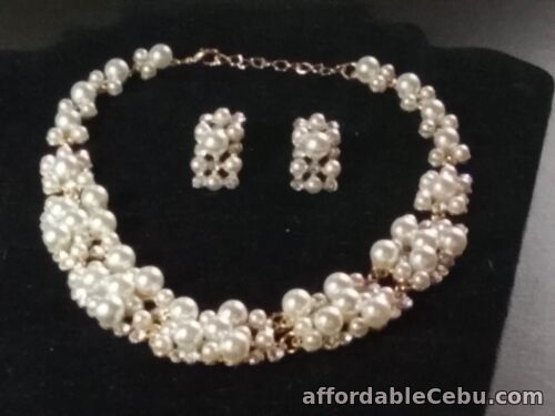 1st picture of Faux Pearl & Rhinestone Necklace & Earrings Fashion Jewelry For Sale in Cebu, Philippines