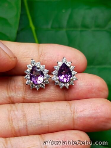 1st picture of NATURAL AMETHYST & White CZ Stones STERLING 925 SILVER EARRINGS For Sale in Cebu, Philippines