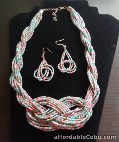 1st picture of Multicolored Block Beaded Fashion Necklace & Drop Earrings Set For Sale in Cebu, Philippines