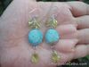 Natural Blue TURQUOISE & PERIDOT 925 STERLING SILVER Dangling EARRINGS