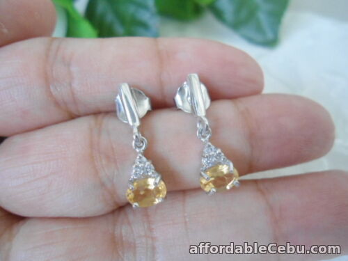 1st picture of Natural Golden Yellow CITRINE & WHite CZ Stones Sterling 925 Silver EARRINGS For Sale in Cebu, Philippines