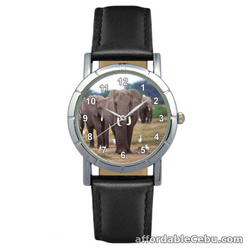1st picture of Elephant Animal Unisex Mens Ladies Black Genuine Leather Band Wrist Watch SA1446 For Sale in Cebu, Philippines