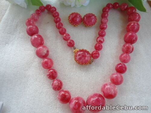 1st picture of US Vintage Pink Round Plastic Beads Necklace Earring Jewelry Set For Sale in Cebu, Philippines