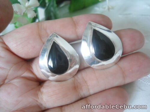 1st picture of Vintage Sterling Silver Natural Black Onyx Teardrop 5.5g Post Earrings ChunKy For Sale in Cebu, Philippines
