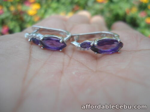 1st picture of Natural Purple AMETHYST & White CZ Sterling 925 Silver EARRINGS For Sale in Cebu, Philippines